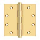 Deltana [CSB45] Solid Brass Door Butt Hinge - Plain Bearing - Button Tip - Square Corner - Polished Brass (PVD) Finish - Pair - 4 1/2" H x 4 1/2" W