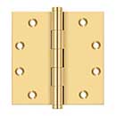 Deltana [CSB45] Solid Brass Door Butt Hinge - Button Tip - Square Corner - Polished Brass (PVD) Finish - Pair - 4 1/2&quot; H x 4 1/2&quot; W