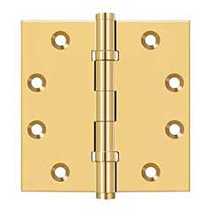 Deltana [CSB45BB] Solid Brass Door Butt Hinge - Ball Bearing - Button Tip - Square Corner - Polished Brass (PVD) Finish - Pair - 4 1/2&quot; H x 4 1/2&quot; W