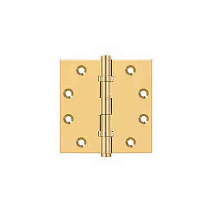 Deltana [CSB45BB] Solid Brass Door Butt Hinge - Ball Bearing - Button Tip - Square Corner - Polished Brass (PVD) Finish - Pair - 4 1/2" H x 4 1/2" W