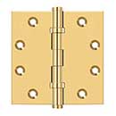 Deltana [CSB45BB] Solid Brass Door Butt Hinge - Ball Bearing - Button Tip - Square Corner - Polished Brass (PVD) Finish - Pair - 4 1/2&quot; H x 4 1/2&quot; W