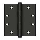 Deltana [DSB4510B] Solid Brass Door Butt Hinge - Plain Bearing - Button Tip - Square Corner - Oil Rubbed Bronze Finish - Pair - 4 1/2" H x 4 1/2" W