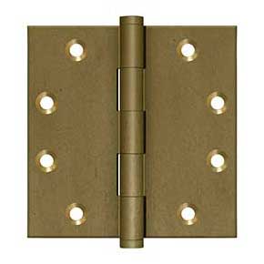 Deltana [DSB4510BM] Solid Brass Door Butt Hinge - Button Tip - Square Corner - Bronze Medium Finish - Pair - 4 1/2" H x 4 1/2" W
