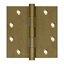 Deltana [DSB4510BM] Solid Brass Door Butt Hinge - Plain Bearing - Button Tip - Square Corner - Bronze Medium Finish - Pair - 4 1/2" H x 4 1/2" W
