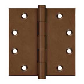 Deltana [DSB4510BR] Solid Brass Door Butt Hinge - Button Tip - Square Corner - Bronze Rust Finish - Pair - 4 1/2" H x 4 1/2" W