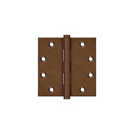 Deltana [DSB4510BR] Solid Brass Door Butt Hinge - Button Tip - Square Corner - Bronze Rust Finish - Pair - 4 1/2&quot; H x 4 1/2&quot; W