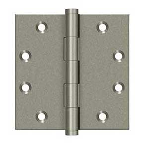 Deltana [DSB4510WL] Solid Brass Door Butt Hinge - Button Tip - Square Corner - Weathered Light Finish - Pair - 4 1/2" H x 4 1/2" W