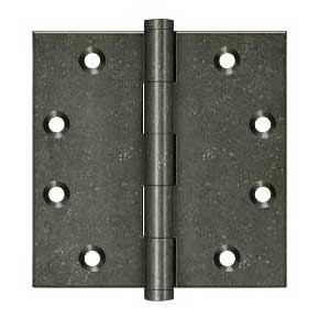 Deltana [DSB4510WM] Solid Brass Door Butt Hinge - Button Tip - Square Corner - Weathered Medium Finish - Pair - 4 1/2" H x 4 1/2" W