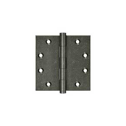 Deltana [DSB4510WM] Solid Brass Door Butt Hinge - Button Tip - Square Corner - Weathered Medium Finish - Pair - 4 1/2" H x 4 1/2" W