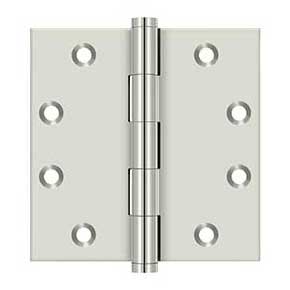 Deltana [DSB4514] Solid Brass Door Butt Hinge - Button Tip - Square Corner - Polished Nickel Finish - Pair - 4 1/2" H x 4 1/2" W