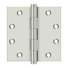 Deltana [DSB4514] Solid Brass Door Butt Hinge - Button Tip - Square Corner - Polished Nickel Finish - Pair - 4 1/2&quot; H x 4 1/2&quot; W