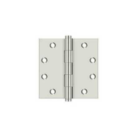 Deltana [DSB4514] Solid Brass Door Butt Hinge - Button Tip - Square Corner - Polished Nickel Finish - Pair - 4 1/2" H x 4 1/2" W