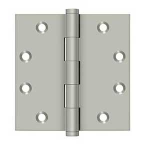 Deltana [DSB4515] Solid Brass Door Butt Hinge - Button Tip - Square Corner - Brushed Nickel Finish - Pair - 4 1/2" H x 4 1/2" W