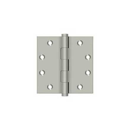 Deltana [DSB4515] Solid Brass Door Butt Hinge - Button Tip - Square Corner - Brushed Nickel Finish - Pair - 4 1/2&quot; H x 4 1/2&quot; W