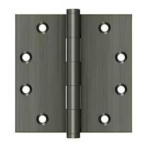 Deltana [DSB4515A] Solid Brass Door Butt Hinge - Button Tip - Square Corner - Antique Nickel Finish - Pair - 4 1/2" H x 4 1/2" W