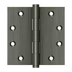 Deltana [DSB4515A] Solid Brass Door Butt Hinge - Button Tip - Square Corner - Antique Nickel Finish - Pair - 4 1/2&quot; H x 4 1/2&quot; W