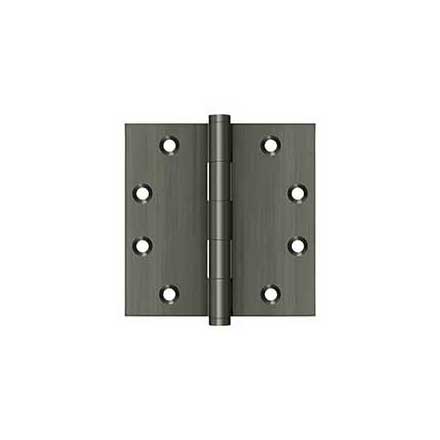 Deltana [DSB4515A] Solid Brass Door Butt Hinge - Button Tip - Square Corner - Antique Nickel Finish - Pair - 4 1/2" H x 4 1/2" W