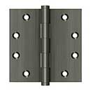 Deltana [DSB4515A] Solid Brass Door Butt Hinge - Button Tip - Square Corner - Antique Nickel Finish - Pair - 4 1/2" H x 4 1/2" W
