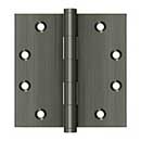 Deltana [DSB4515A] Solid Brass Door Butt Hinge - Button Tip - Square Corner - Antique Nickel Finish - Pair - 4 1/2&quot; H x 4 1/2&quot; W