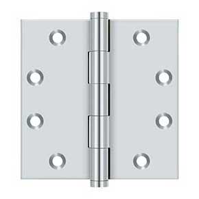 Deltana [DSB4526] Solid Brass Door Butt Hinge - Button Tip - Square Corner - Polished Chrome Finish - Pair - 4 1/2" H x 4 1/2" W