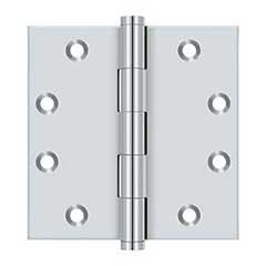 Deltana [DSB4526] Solid Brass Door Butt Hinge - Button Tip - Square Corner - Polished Chrome Finish - Pair - 4 1/2&quot; H x 4 1/2&quot; W