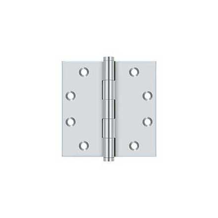 Deltana [DSB4526] Solid Brass Door Butt Hinge - Button Tip - Square Corner - Polished Chrome Finish - Pair - 4 1/2" H x 4 1/2" W
