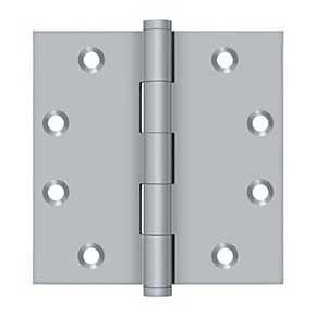 Deltana [DSB4526D] Solid Brass Door Butt Hinge - Button Tip - Square Corner - Brushed Chrome Finish - Pair - 4 1/2" H x 4 1/2" W