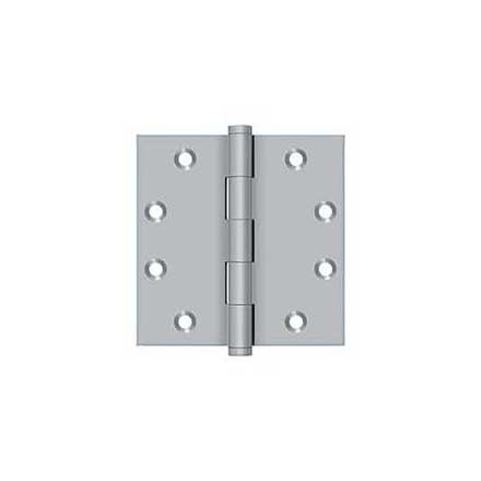 Deltana [DSB4526D] Solid Brass Door Butt Hinge - Button Tip - Square Corner - Brushed Chrome Finish - Pair - 4 1/2" H x 4 1/2" W
