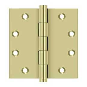 Deltana [DSB453-UNL] Solid Brass Door Butt Hinge - Button Tip - Square Corner - Polished Brass (Unlacquered) Finish - Pair - 4 1/2" H x 4 1/2" W