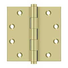 Deltana [DSB453-UNL] Solid Brass Door Butt Hinge - Button Tip - Square Corner - Polished Brass (Unlacquered) Finish - Pair - 4 1/2&quot; H x 4 1/2&quot; W