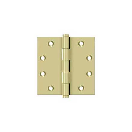 Deltana [DSB453-UNL] Solid Brass Door Butt Hinge - Button Tip - Square Corner - Polished Brass (Unlacquered) Finish - Pair - 4 1/2&quot; H x 4 1/2&quot; W