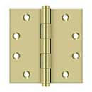 Deltana [DSB453-UNL] Solid Brass Door Butt Hinge - Plain Bearing - Button Tip - Square Corner - Polished Brass (Unlacquered) Finish - Pair - 4 1/2" H x 4 1/2" W