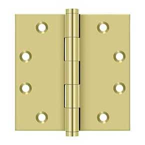 Deltana [DSB453] Solid Brass Door Butt Hinge - Button Tip - Square Corner - Polished Brass Finish - Pair - 4 1/2" H x 4 1/2" W