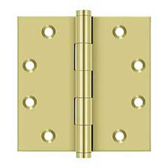 Deltana [DSB453] Solid Brass Door Butt Hinge - Button Tip - Square Corner - Polished Brass Finish - Pair - 4 1/2&quot; H x 4 1/2&quot; W