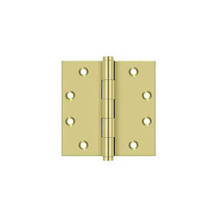 Deltana [DSB453] Solid Brass Door Butt Hinge - Button Tip - Square Corner - Polished Brass Finish - Pair - 4 1/2&quot; H x 4 1/2&quot; W