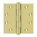 Deltana [DSB453] Solid Brass Door Butt Hinge - Plain Bearing - Button Tip - Square Corner - Polished Brass Finish - Pair - 4 1/2" H x 4 1/2" W