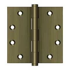 Deltana [DSB455] Solid Brass Door Butt Hinge - Button Tip - Square Corner - Antique Brass Finish - Pair - 4 1/2&quot; H x 4 1/2&quot; W
