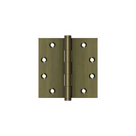 Deltana [DSB455] Solid Brass Door Butt Hinge - Button Tip - Square Corner - Antique Brass Finish - Pair - 4 1/2" H x 4 1/2" W