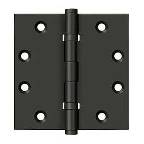 Deltana [DSB45B10B] Solid Brass Door Butt Hinge - Ball Bearing - Button Tip - Square Corner - Oil Rubbed Bronze Finish - Pair - 4 1/2" H x 4 1/2" W