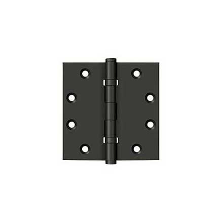 Deltana [DSB45B10B] Solid Brass Door Butt Hinge - Ball Bearing - Button Tip - Square Corner - Oil Rubbed Bronze Finish - Pair - 4 1/2&quot; H x 4 1/2&quot; W