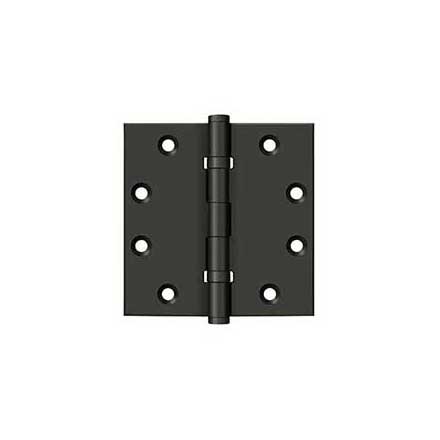 Deltana [DSB45B10B] Solid Brass Door Butt Hinge - Ball Bearing - Button Tip - Square Corner - Oil Rubbed Bronze Finish - Pair - 4 1/2&quot; H x 4 1/2&quot; W