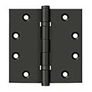 Deltana [DSB45B10B] Solid Brass Door Butt Hinge - Ball Bearing - Button Tip - Square Corner - Oil Rubbed Bronze Finish - Pair - 4 1/2" H x 4 1/2" W