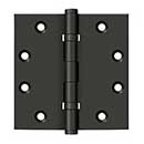 Deltana [DSB45B10B] Solid Brass Door Butt Hinge - Ball Bearing - Button Tip - Square Corner - Oil Rubbed Bronze Finish - Pair - 4 1/2" H x 4 1/2" W