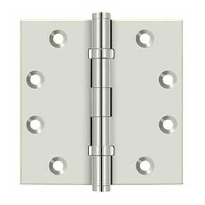 Deltana [DSB45B14] Solid Brass Door Butt Hinge - Ball Bearing - Button Tip - Square Corner - Polished Nickel Finish - Pair - 4 1/2" H x 4 1/2" W