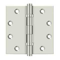 Deltana [DSB45B14] Solid Brass Door Butt Hinge - Ball Bearing - Button Tip - Square Corner - Polished Nickel Finish - Pair - 4 1/2&quot; H x 4 1/2&quot; W