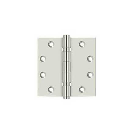 Deltana [DSB45B14] Solid Brass Door Butt Hinge - Ball Bearing - Button Tip - Square Corner - Polished Nickel Finish - Pair - 4 1/2" H x 4 1/2" W