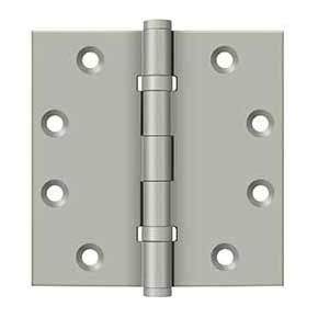Deltana [DSB45B15] Solid Brass Door Butt Hinge - Ball Bearing - Button Tip - Square Corner - Brushed Nickel Finish - Pair - 4 1/2" H x 4 1/2" W