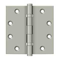 Deltana [DSB45B15] Solid Brass Door Butt Hinge - Ball Bearing - Button Tip - Square Corner - Brushed Nickel Finish - Pair - 4 1/2&quot; H x 4 1/2&quot; W