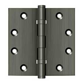 Deltana [DSB45B15A] Solid Brass Door Butt Hinge - Ball Bearing - Button Tip - Square Corner - Antique Nickel Finish - Pair - 4 1/2" H x 4 1/2" W