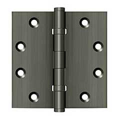 Deltana [DSB45B15A] Solid Brass Door Butt Hinge - Ball Bearing - Button Tip - Square Corner - Antique Nickel Finish - Pair - 4 1/2&quot; H x 4 1/2&quot; W